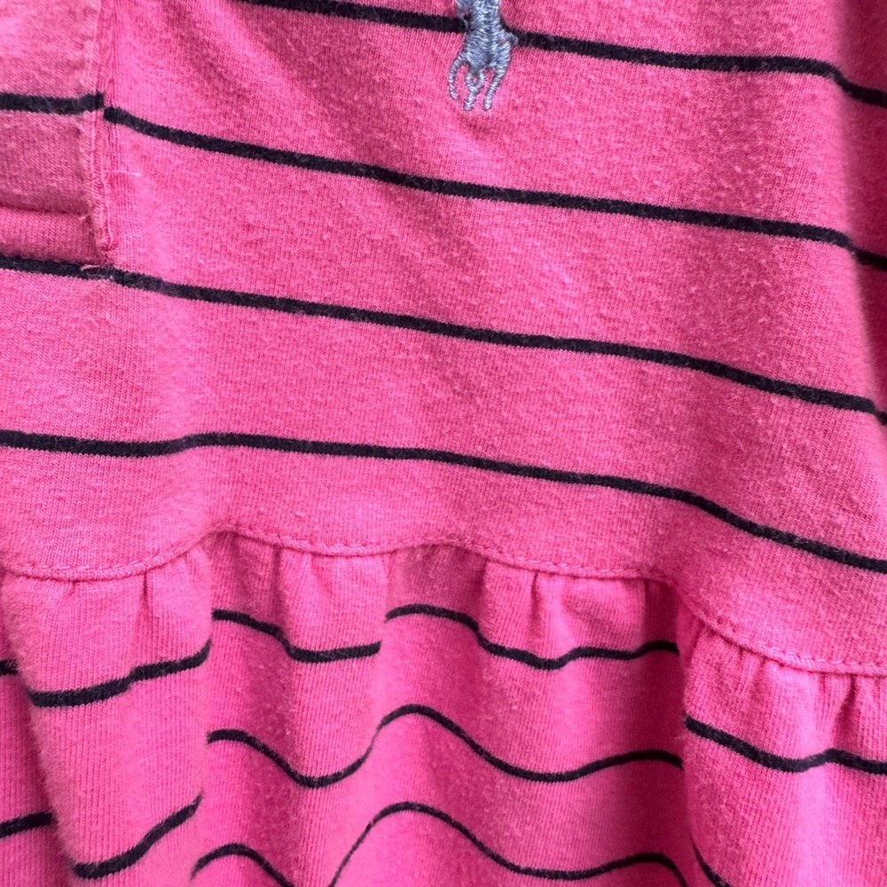 Ralph Lauren Girls Size 4 Pink and Navy Stripe Collared Polo Long Sleeve Dress - Picture 2 of 5